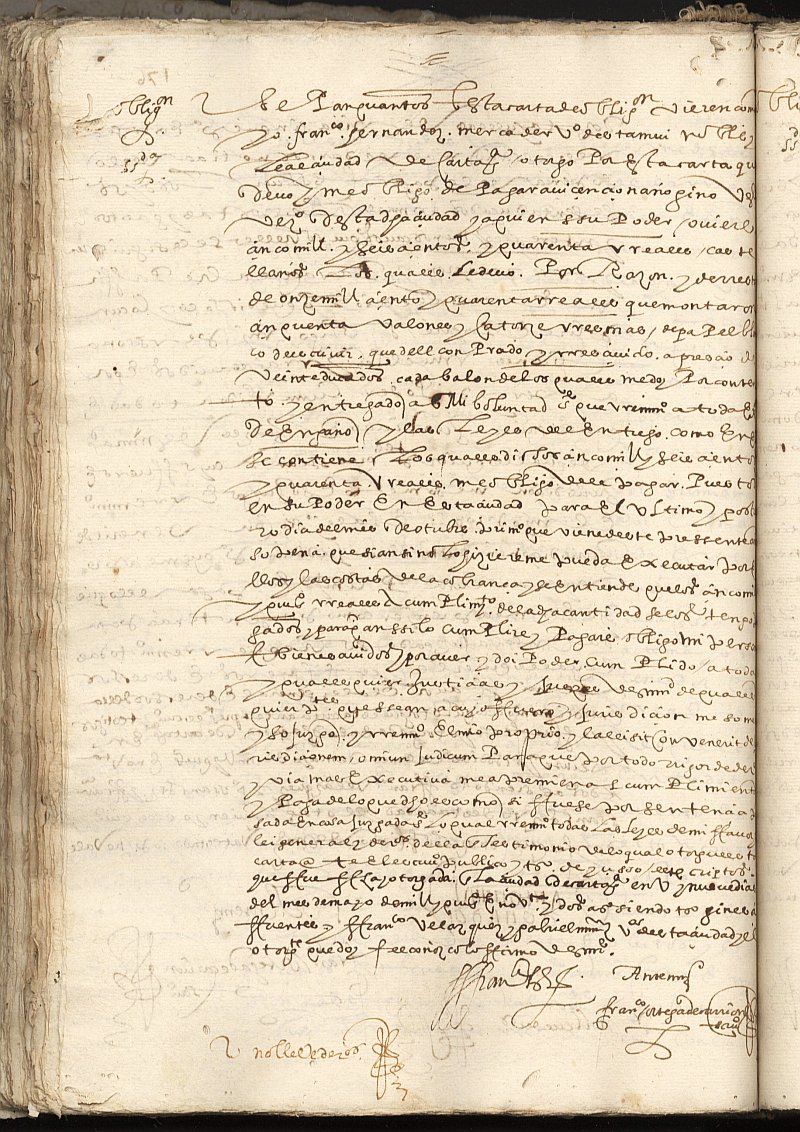 Obligación de Francisco Fernández, mercader, vecino de Cartagena, a favor de Vicencio Nario, genovés, vecino de Cartagena.